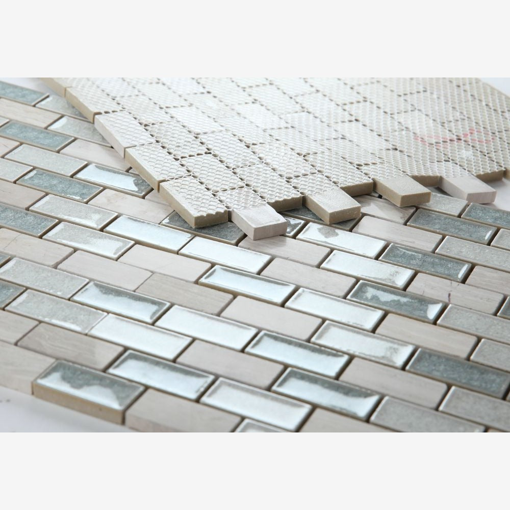 Nordic Glaze Blue 11.75x11.75 Brick Glass Mosaic Tile