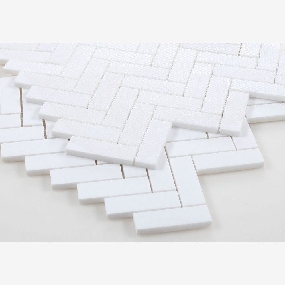 Vector Long Thassos 11x12.50 Marble Mosaic Tile