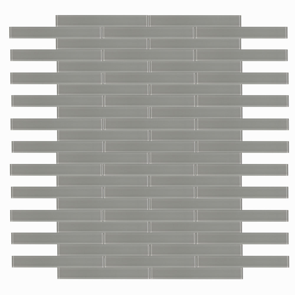 Nivelle Grey Glossy 2x16 Glass Mosaic Tile