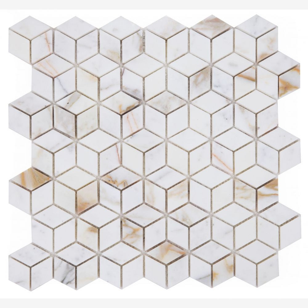 Cubic Calacatta Gold 11.75x12 Polished Marble Mosaic Tile