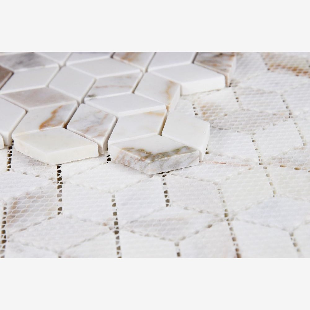 Cubic Calacatta Gold 11.75x12 Polished Marble Mosaic Tile