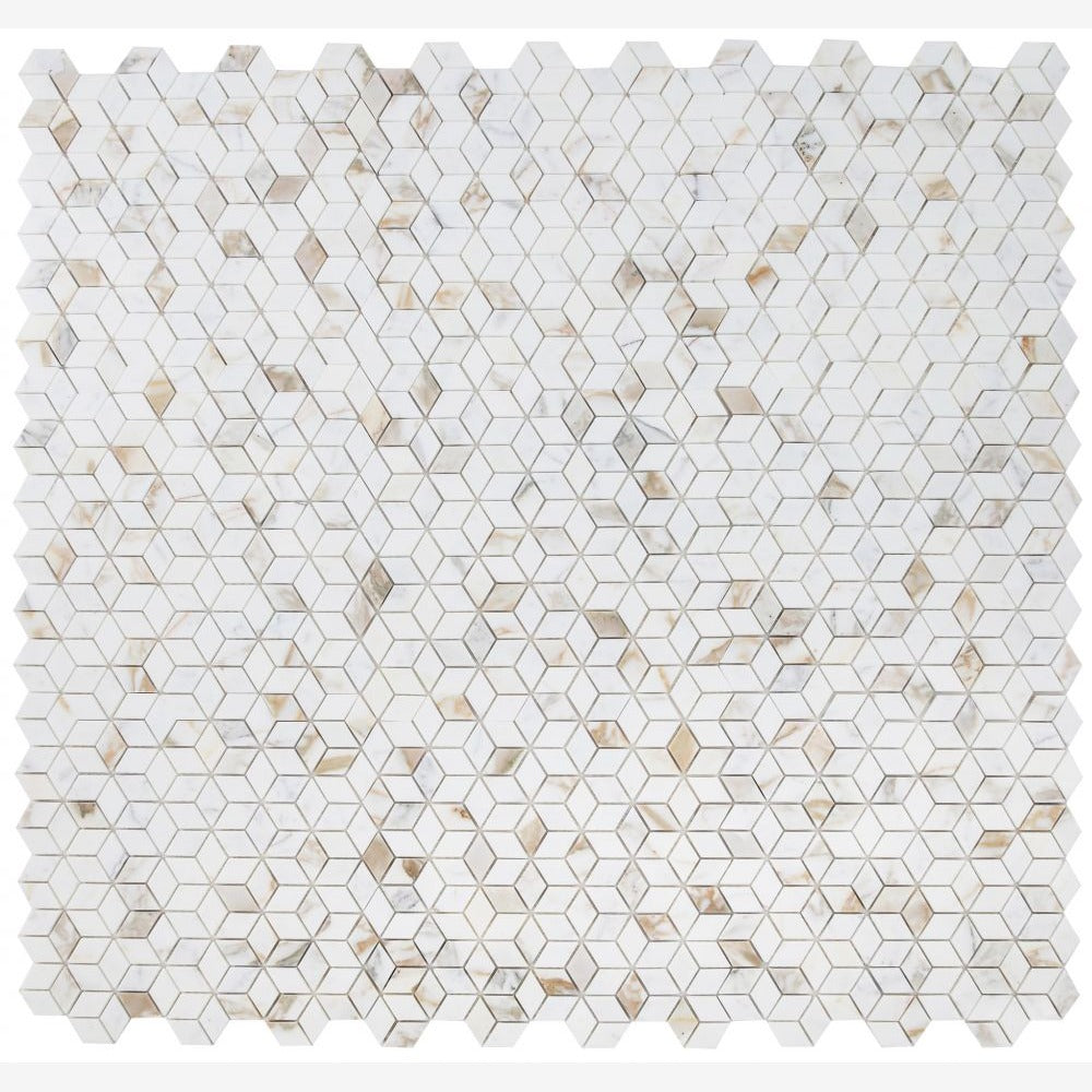 Cubic Calacatta Gold 11.75x12 Polished Marble Mosaic Tile