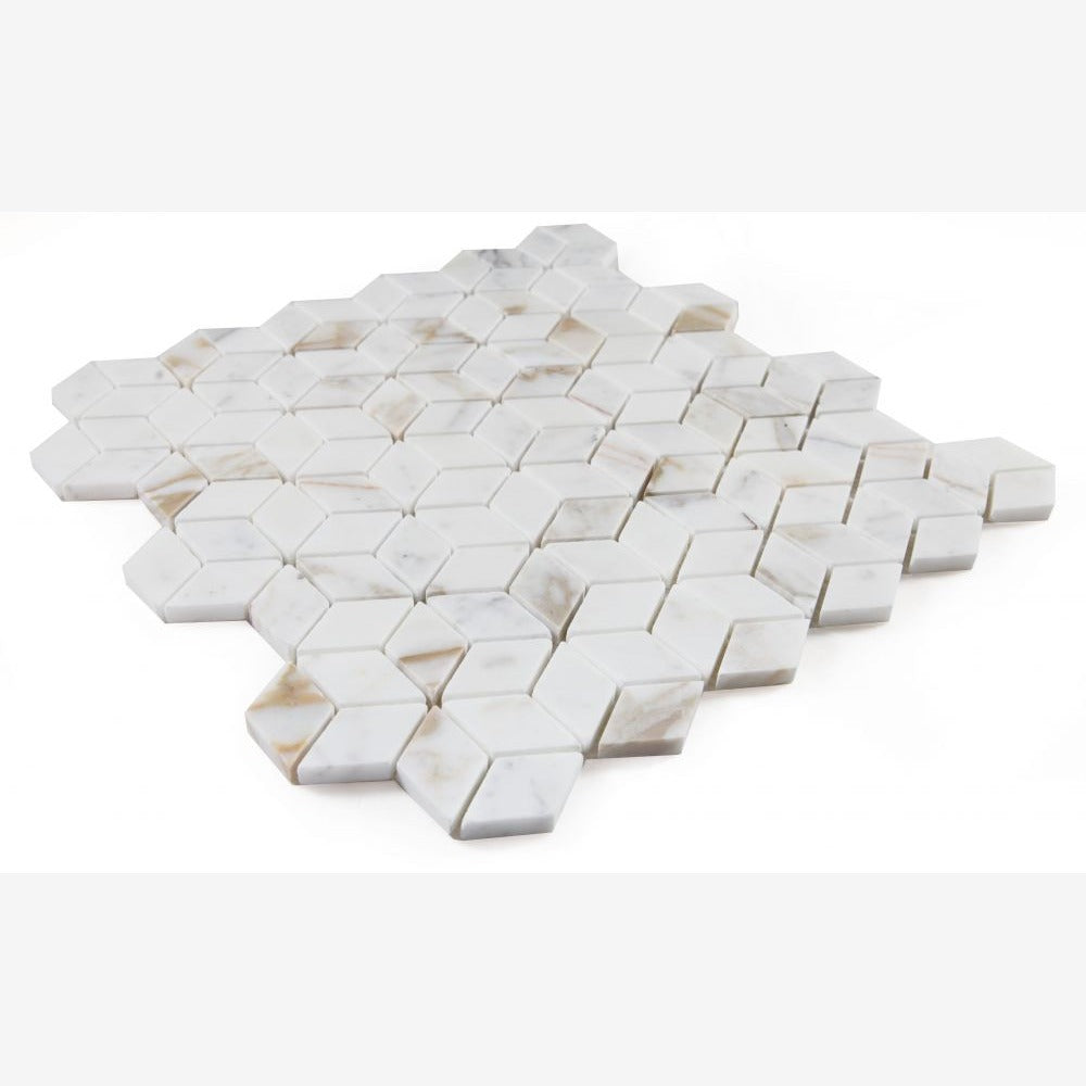 Cubic Calacatta Gold 11.75x12 Polished Marble Mosaic Tile