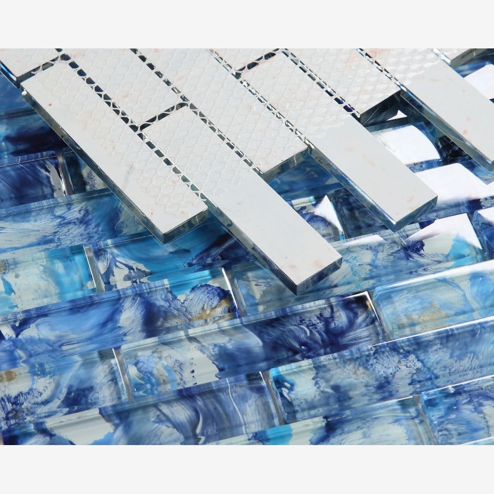 Cobalt Shimmer Glass 11.75x11.75 Glossy Mosaic Tile
