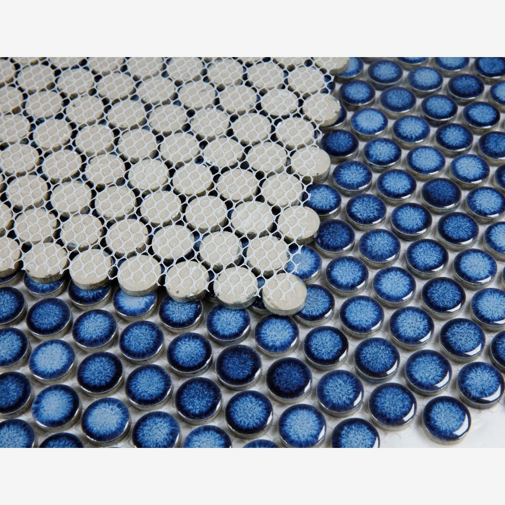 Blue Tile Pattern Rounded Penny Round Blue 11.5x11.5 Porcelain Tile – Tilezz