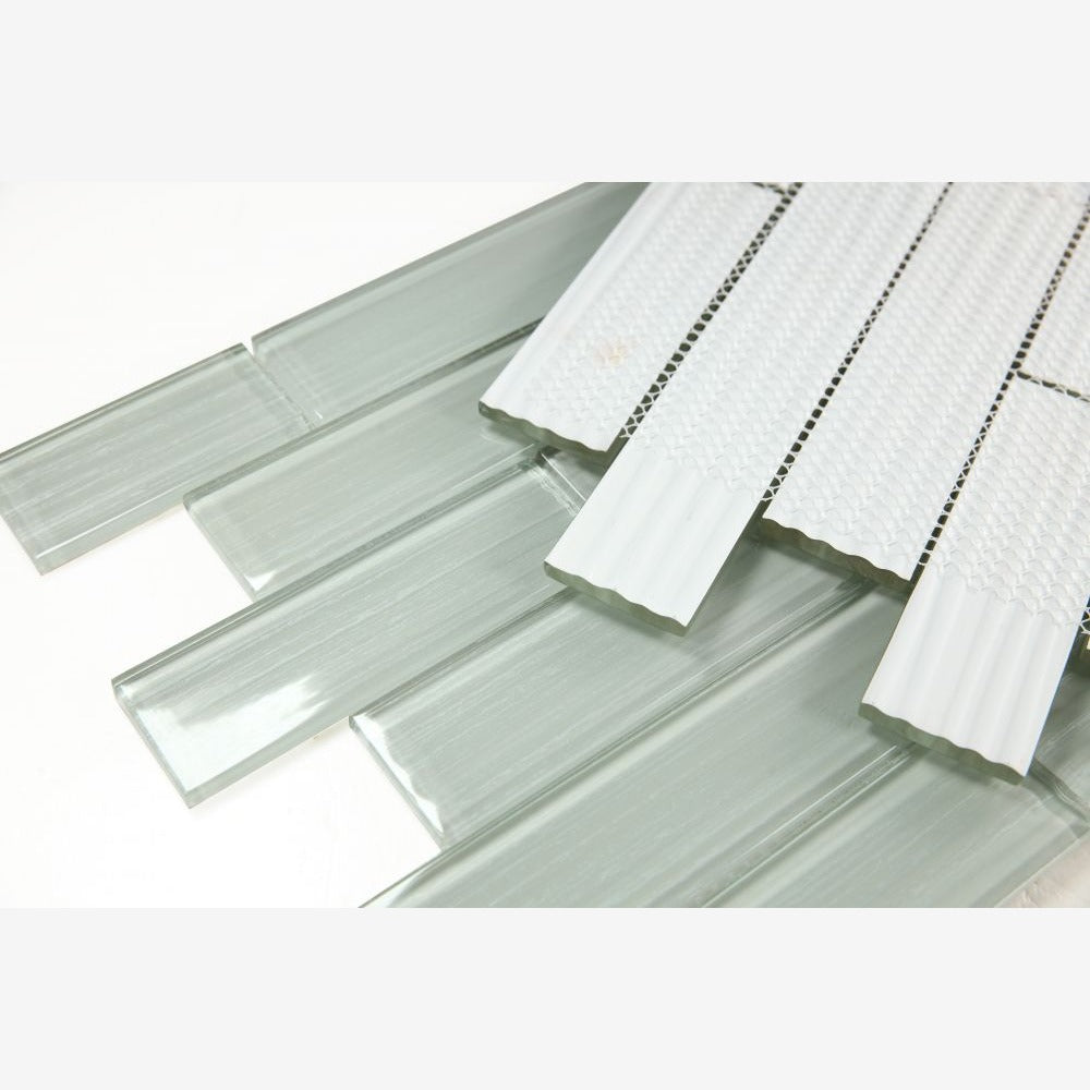 Clea Silver Grey Multi Size Glass 11.75x11.75 Glossy Mosaic Tile