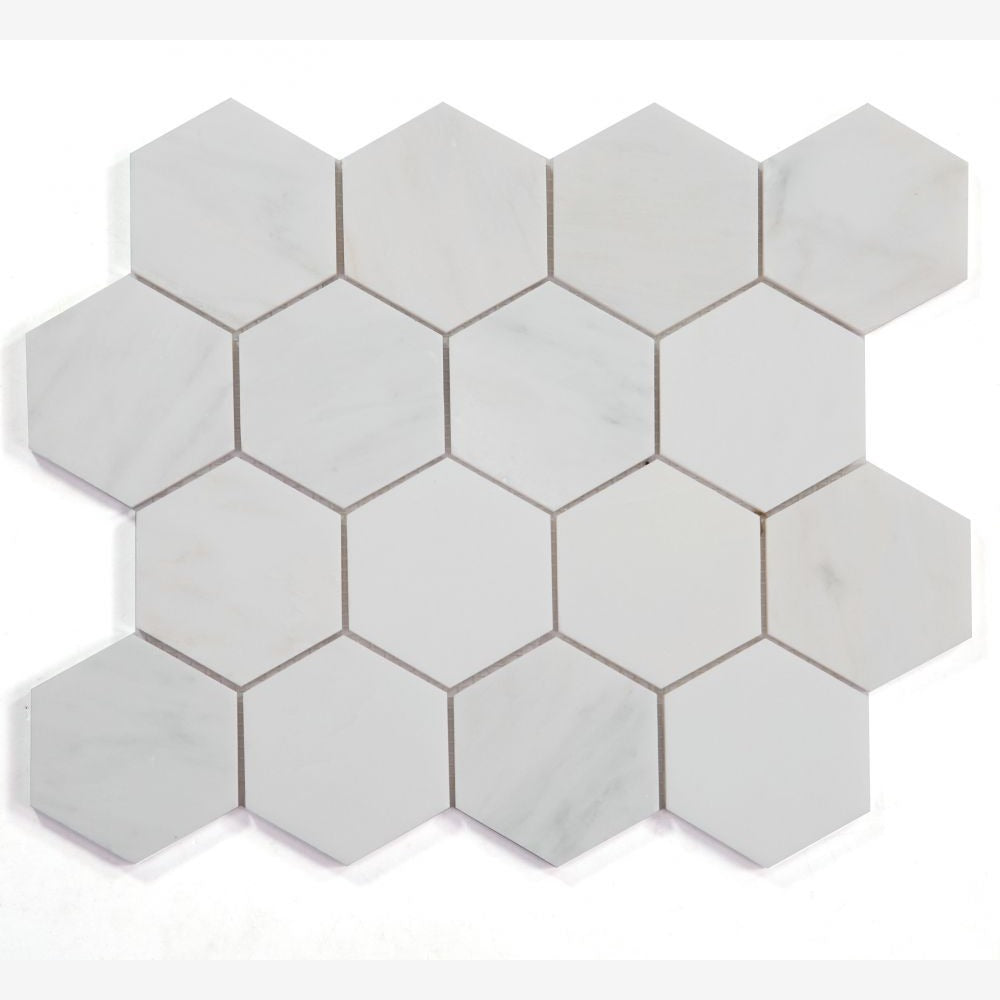 Hexalux Snow White Honed 3x3 10.25x11.75 Mosaic Tile