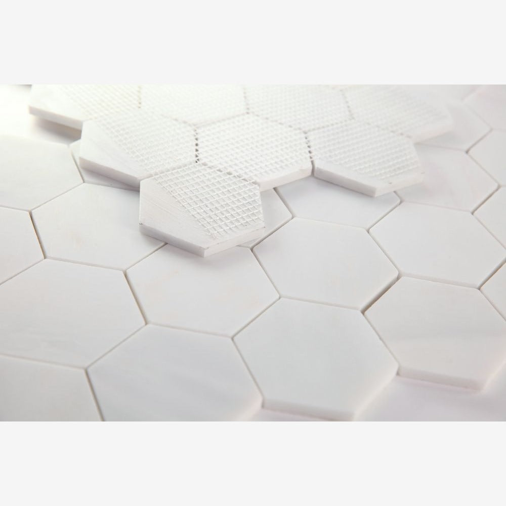 Hexalux Snow White Honed 3x3 10.25x11.75 Mosaic Tile