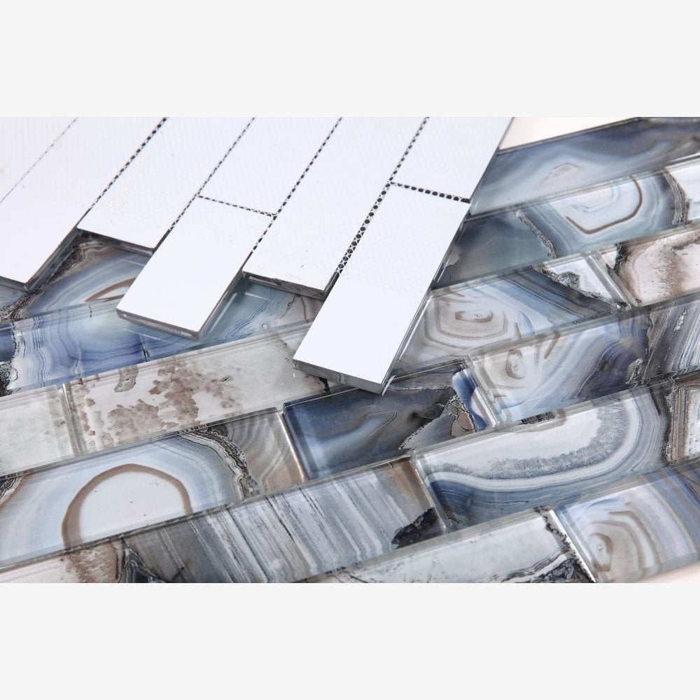 Clea Shell Blue Glass 11.75x11.75 Glossy Mosaic Tile