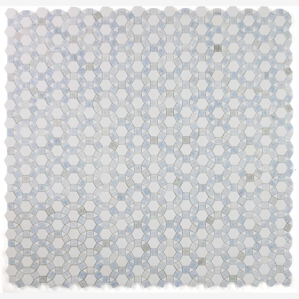 Granada Thassos White & Azul Celeste (Blue) 11.5x12 Marble Mosaic Tile