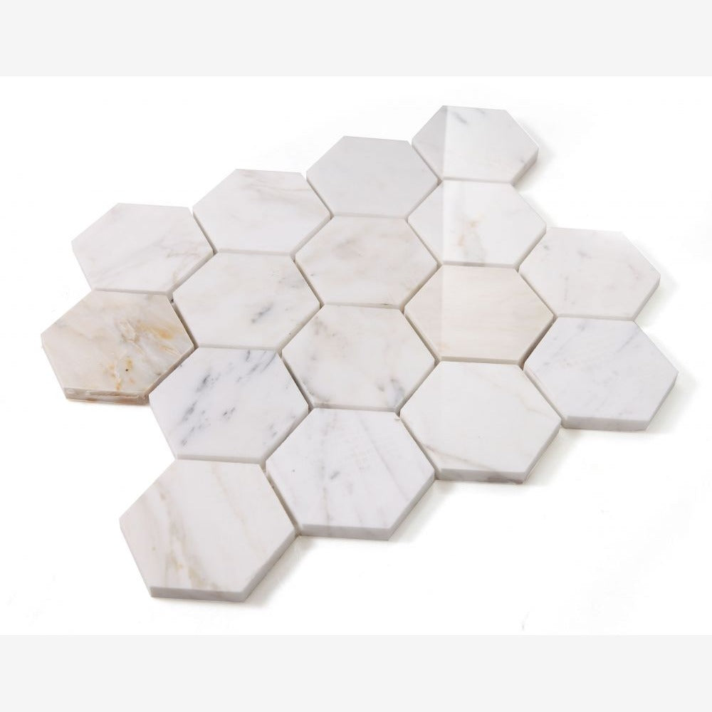 Hexalux Calacatta Gold 10x11.5 Polished Mosaic Tile