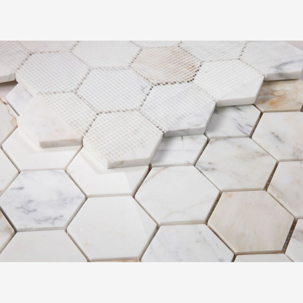 Hexalux Calacatta Gold 10x11.5 Polished Mosaic Tile