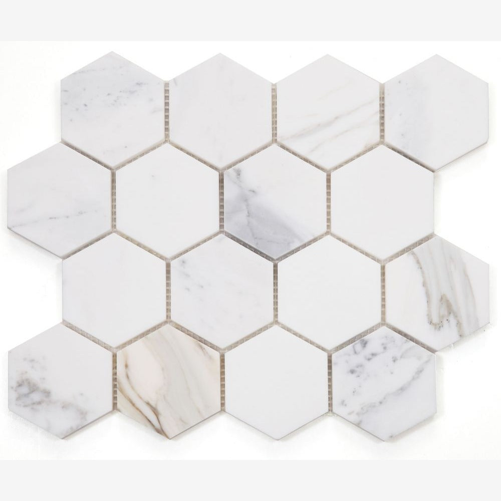 Hexalux Calacatta Gold 10x11.5 Polished Mosaic Tile