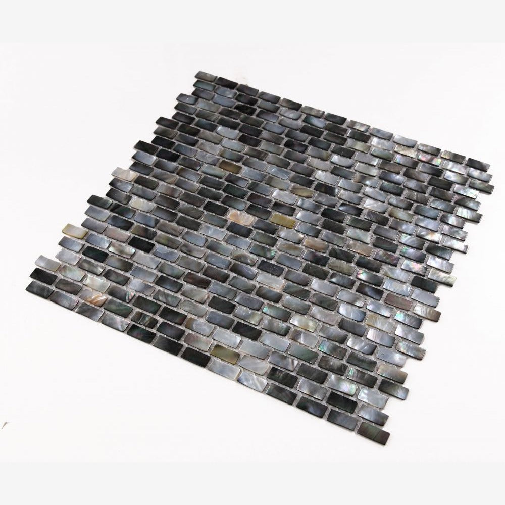 Elysia Black Mini Brick 11.25x11.25 Pearl Mosaic Tile