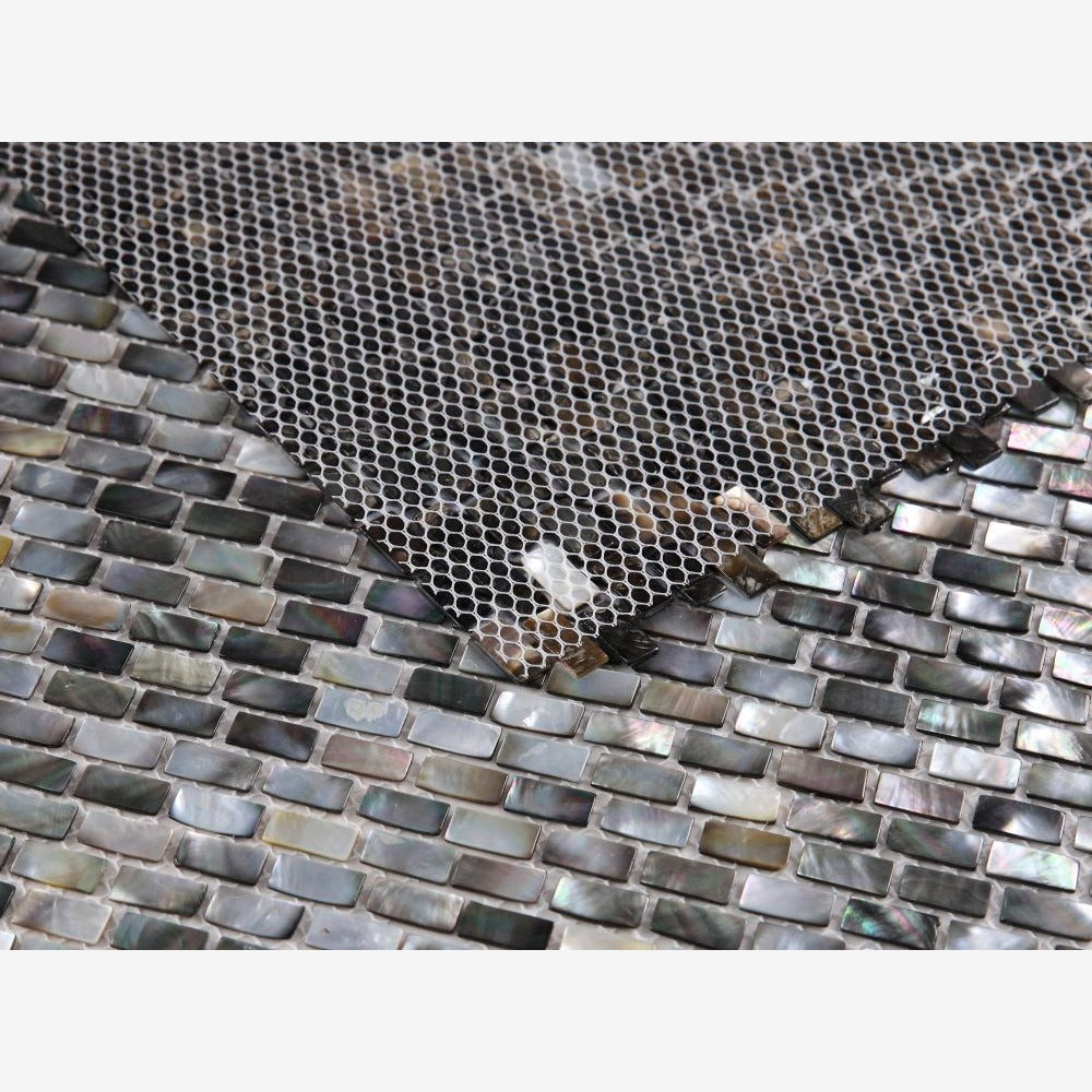 Elysia Black Mini Brick 11.25x11.25 Pearl Mosaic Tile