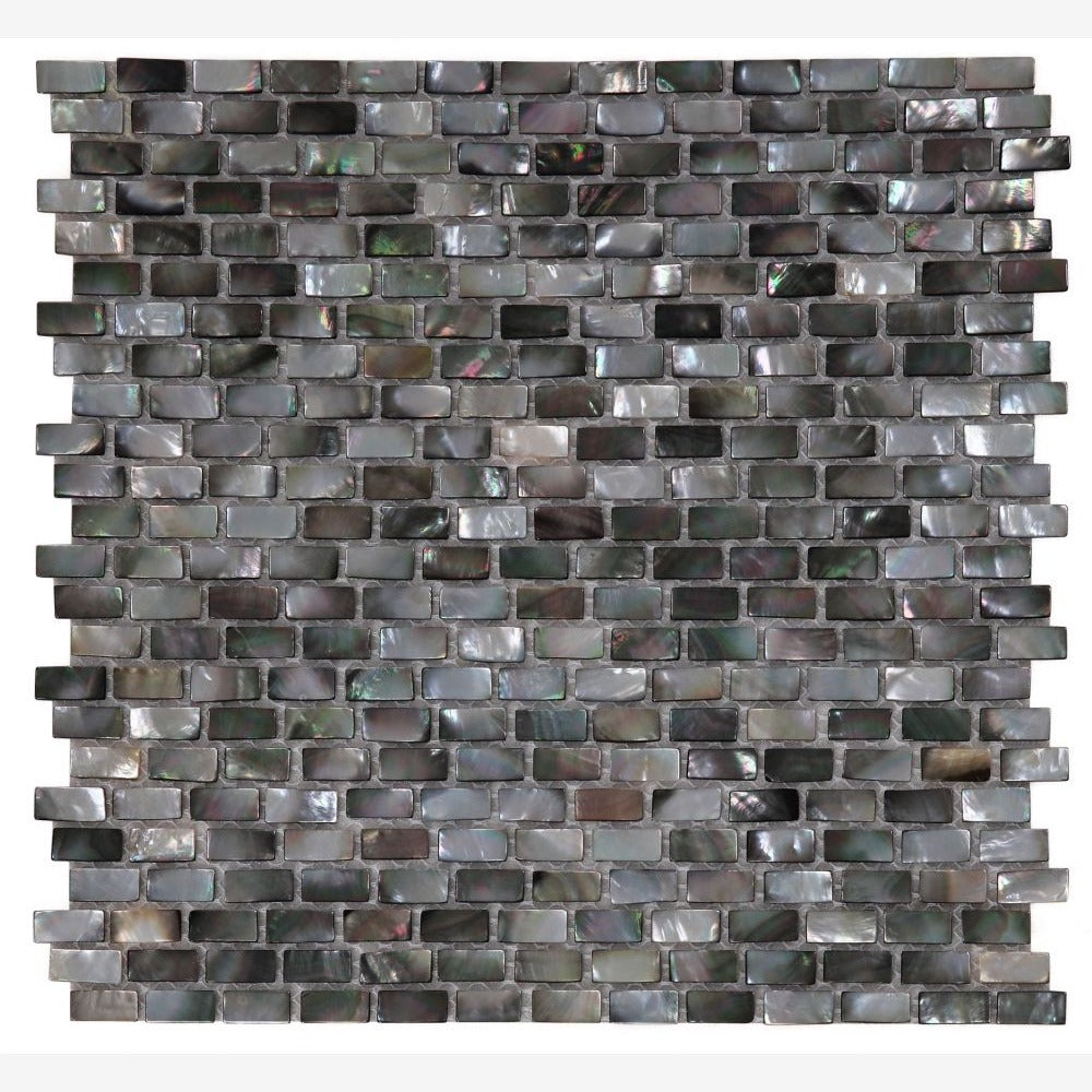Elysia Black Mini Brick 11.25x11.25 Pearl Mosaic Tile