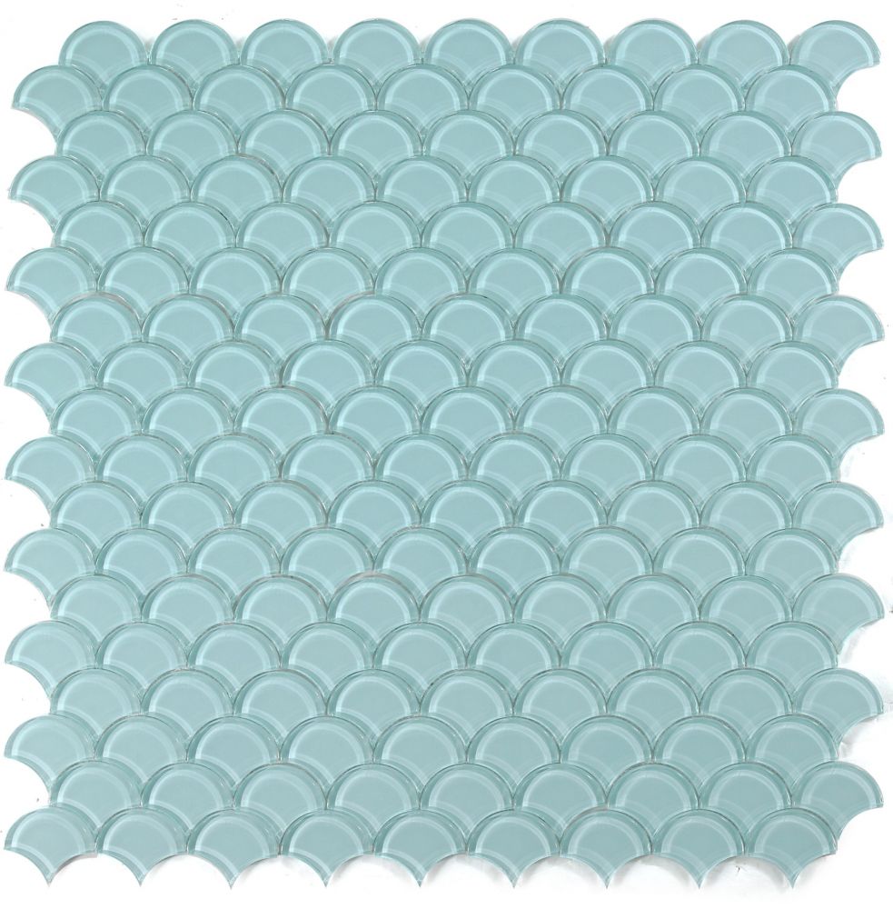 Dracarys Scale Mint 9.5x9.5 Glass Glossy Mosaic Tile