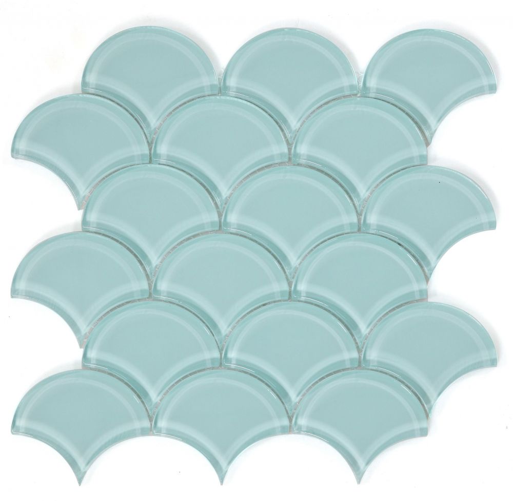 Dracarys Scale Mint 9.5x9.5 Glass Glossy Mosaic Tile