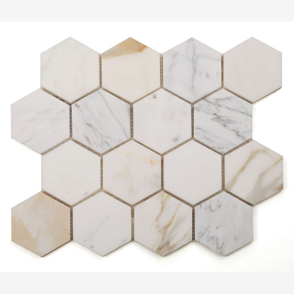 Hexalux Calacatta Gold 3x3 10x11.5 Honed Mosaic Tile