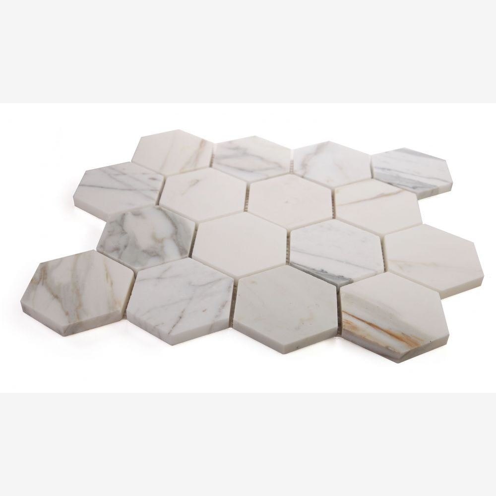Hexalux Calacatta Gold 3x3 10x11.5 Honed Mosaic Tile