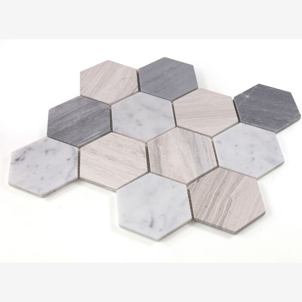 Hexalux Blue Large 10.75x12.5 Polished Mosaic Tile