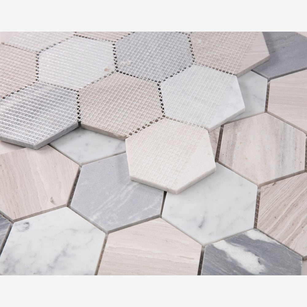 Hexalux Blue Large 10.75x12.5 Polished Mosaic Tile