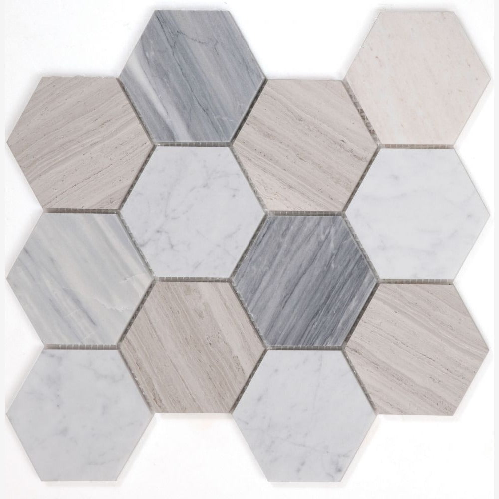Hexalux Blue Large 10.75x12.5 Polished Mosaic Tile