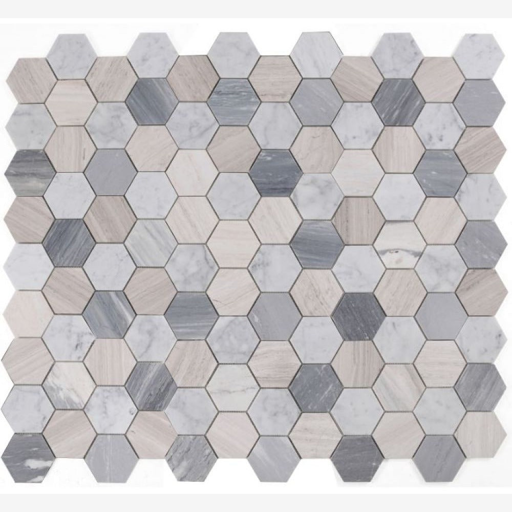 Hexalux Blue Large 10.75x12.5 Polished Mosaic Tile