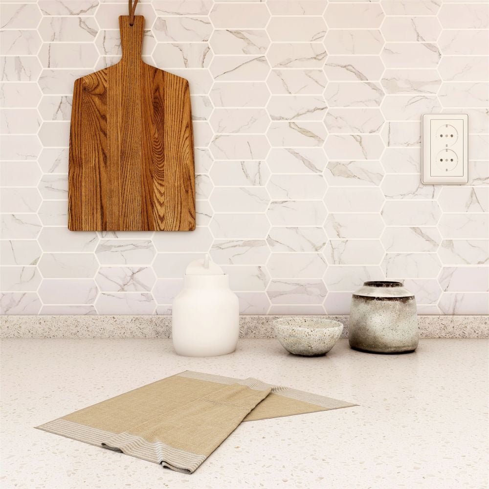 Ethereal Statuario Picket 10.25x13.5 Matte Porcelain Tile