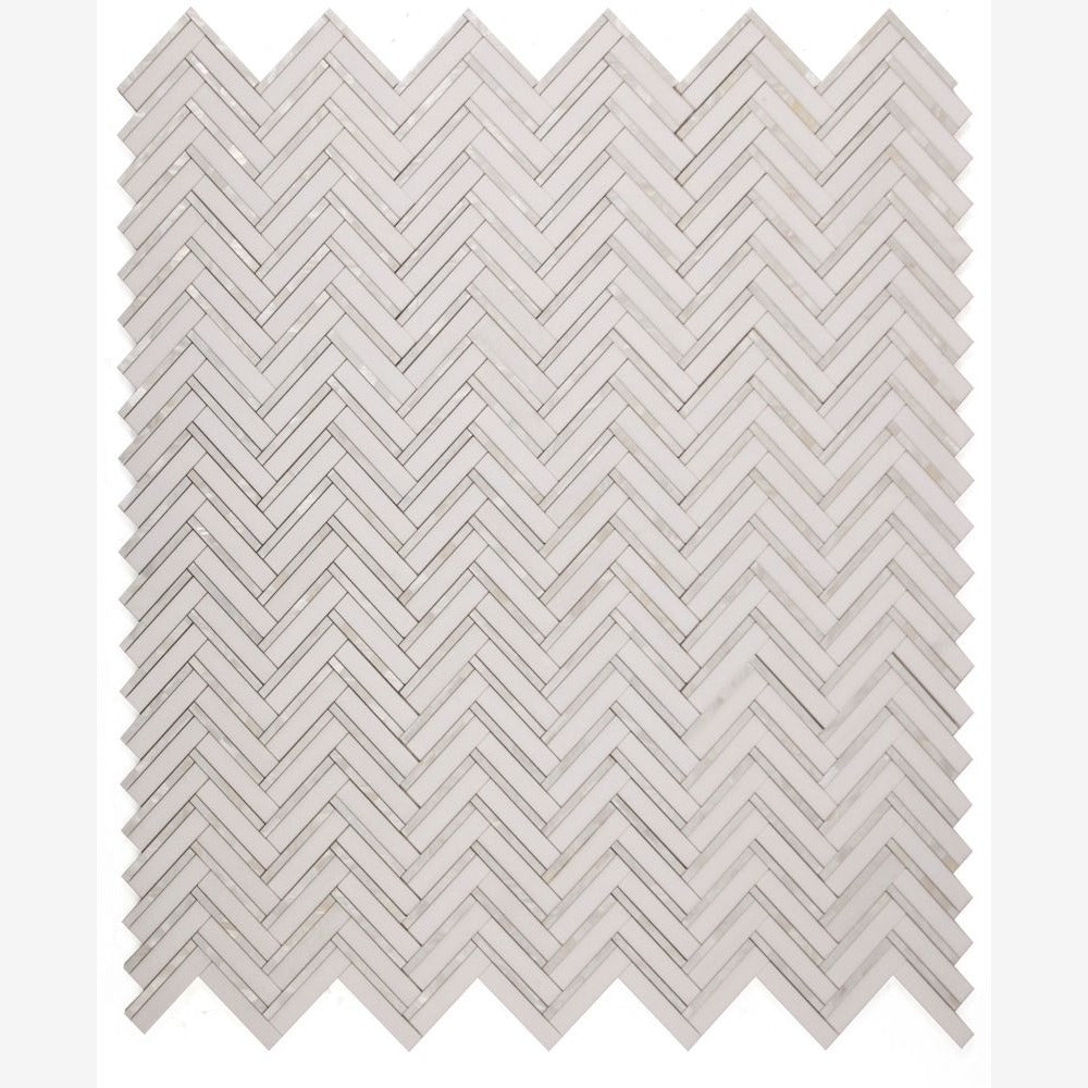 Amara Herringbone Thassos 11x11.75 Pearl Mosaic Tile