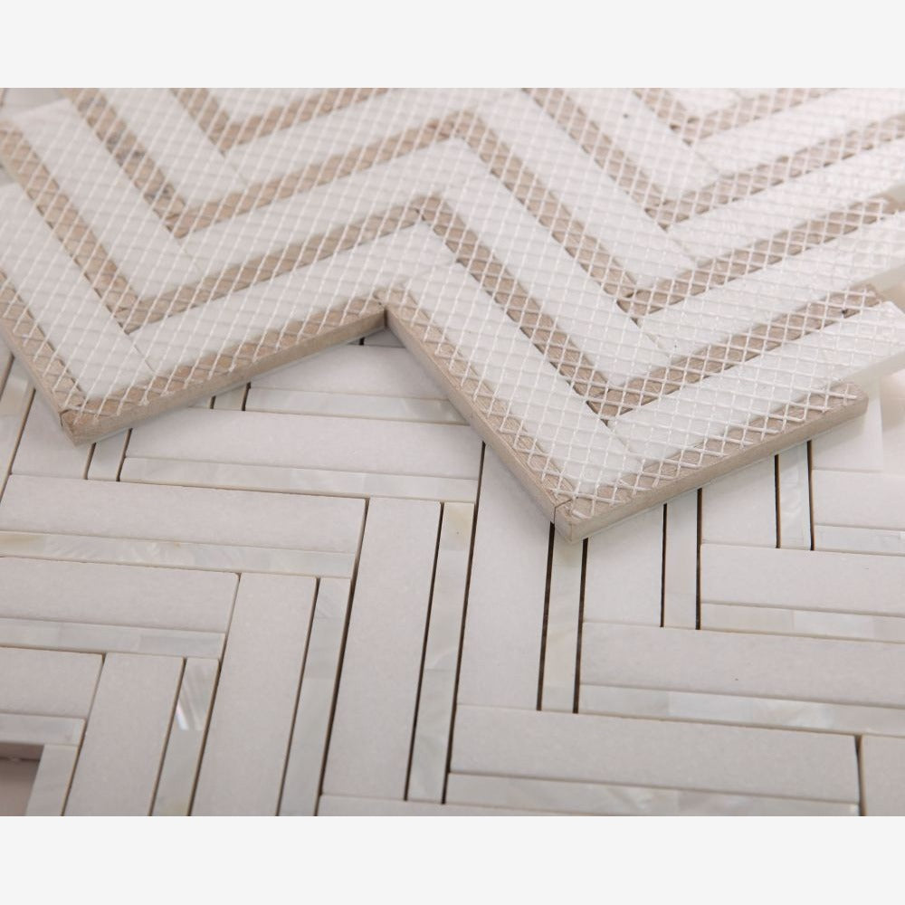 Amara Herringbone Thassos 11x11.75 Pearl Mosaic Tile - view 4