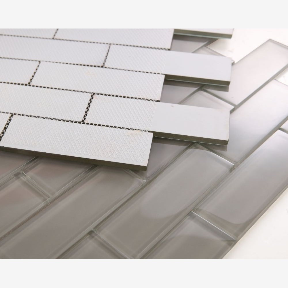 Clea Grey Shining Glass 11.75x11.75 Glossy Mosaic Tile
