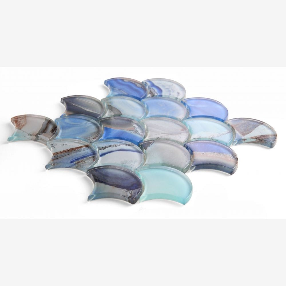 Dracarys Scale Shell Blue 9.5x9.75 Glossy Glass Mosaic Tile