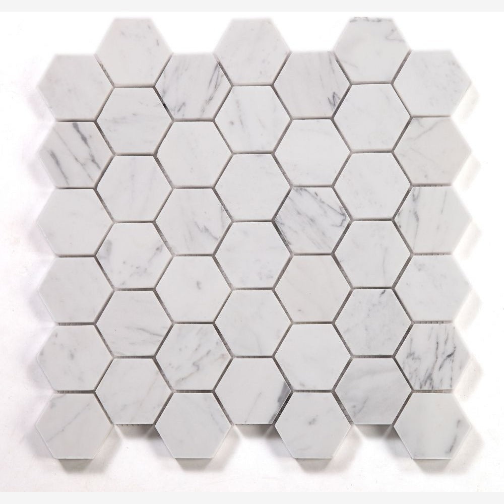 Hexalux Calacatta White Honed 2x2 11.75x12 Mosaic Tile