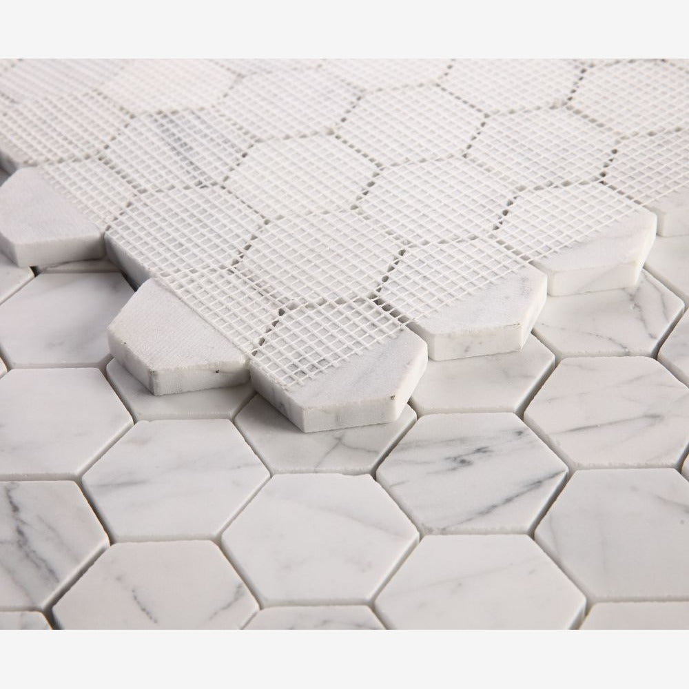 Hexalux Calacatta White Honed 2x2 11.75x12 Mosaic Tile