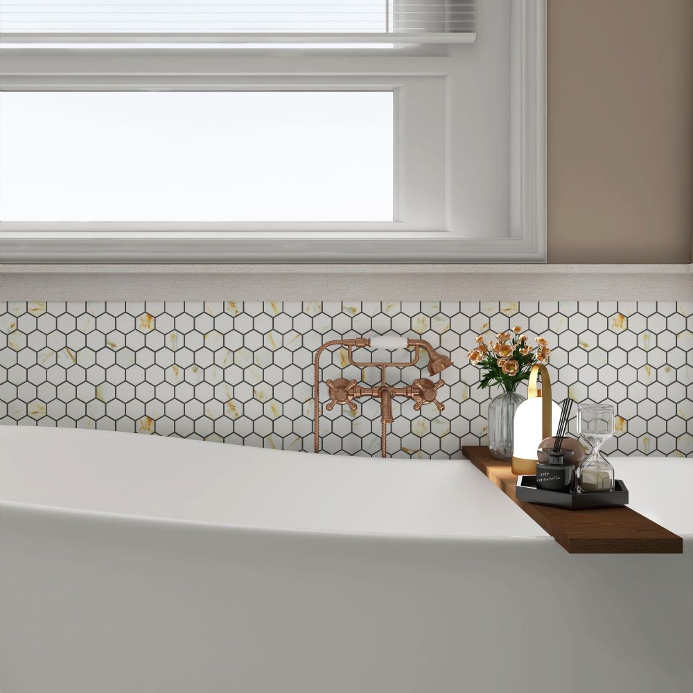 Ethereal Hexagon Calacatta 11x12.75 Matte Porcelain Tile