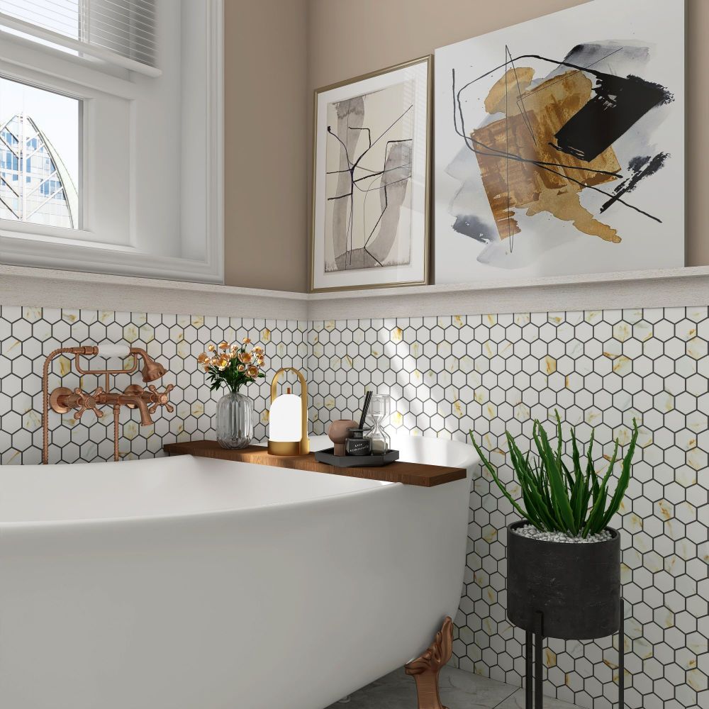 Ethereal Hexagon Calacatta 11x12.75 Matte Porcelain Tile