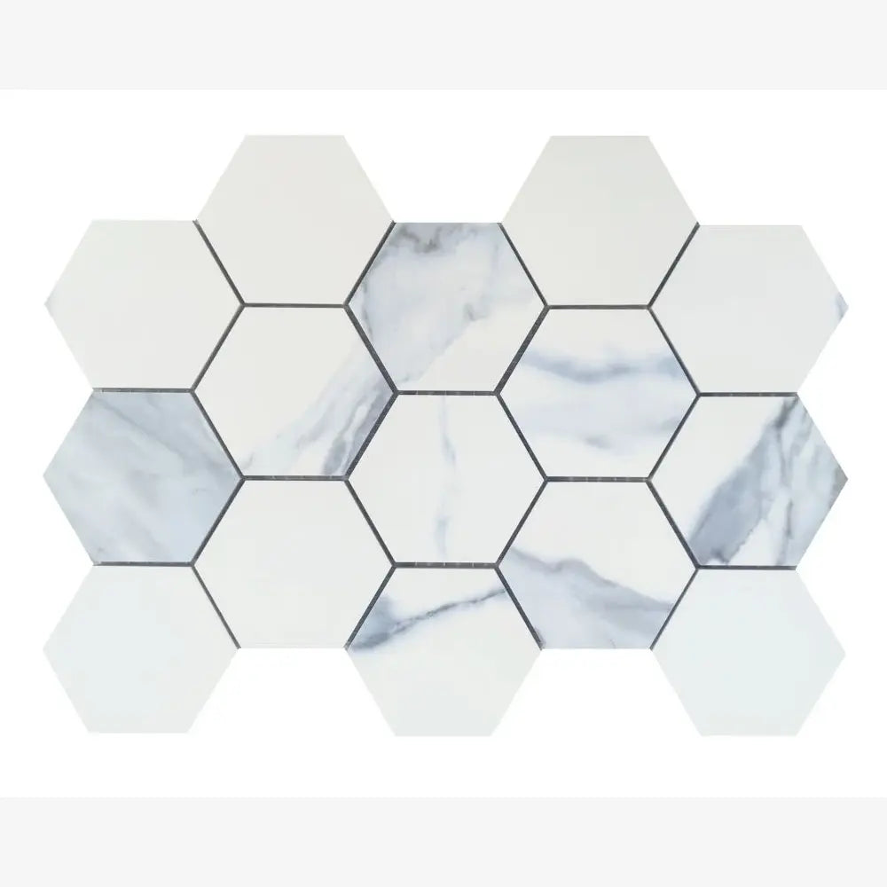 Calacatta Blue Matte Hexagon Mosaic 9x12 Porcelain Tile – Tilezz