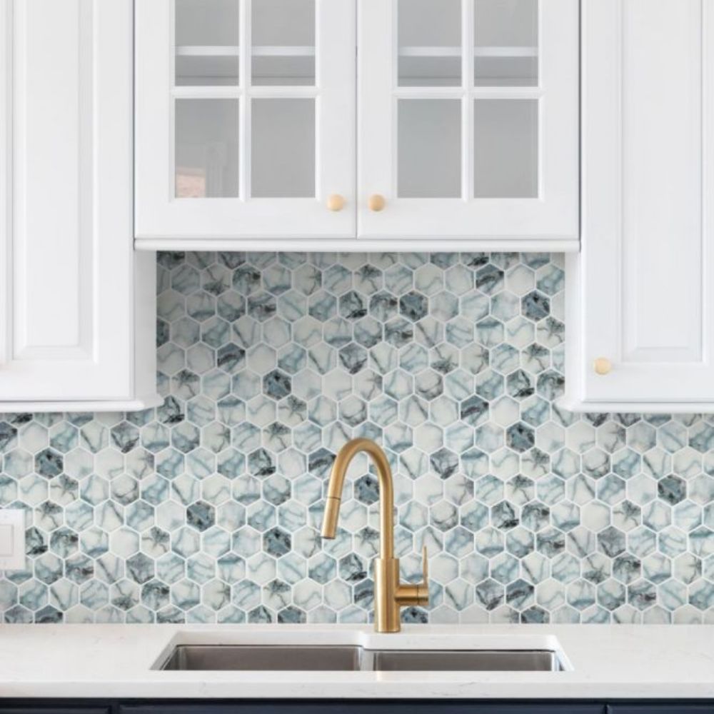 Aquatic Azul Hexagon Glass 11.25x11.25 Mosaic Tile