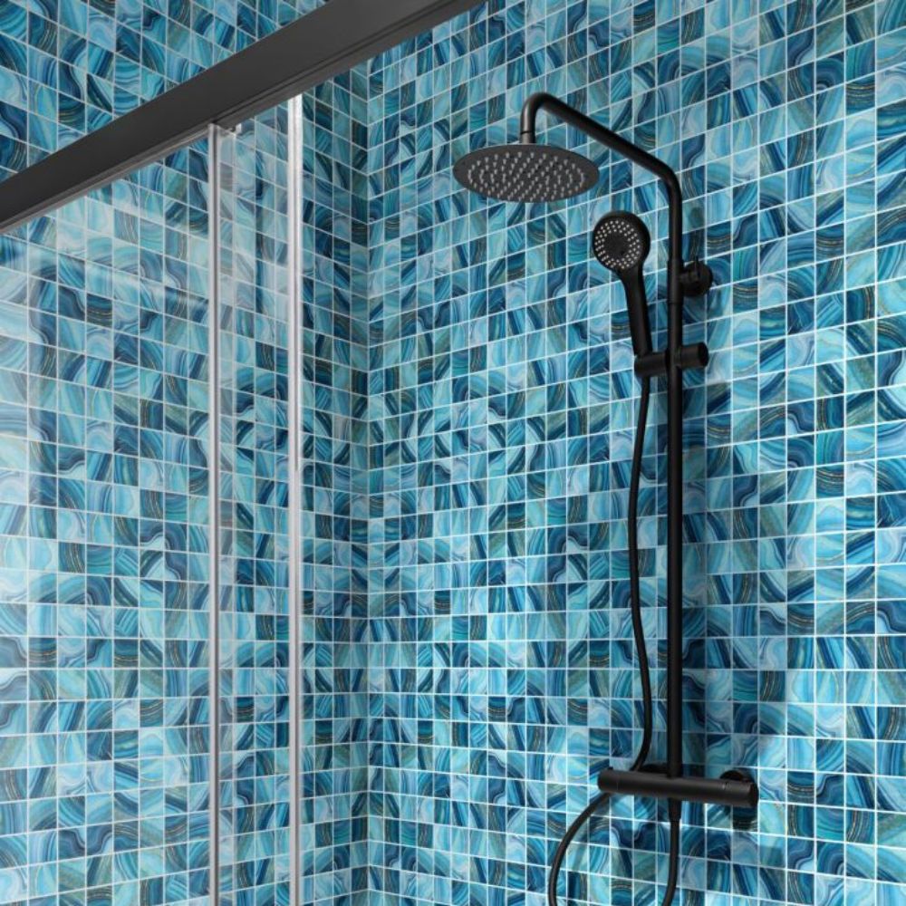 Aquatic Penta Onyx Blue Glass 12.25x12.25 Mosaic Tile