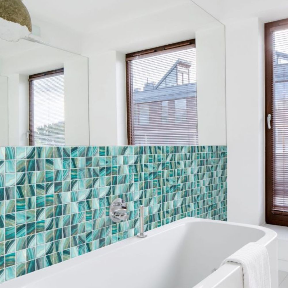 Aquatic Penta Onyx Teal Glass 12.25x12.25 Mosaic Tile