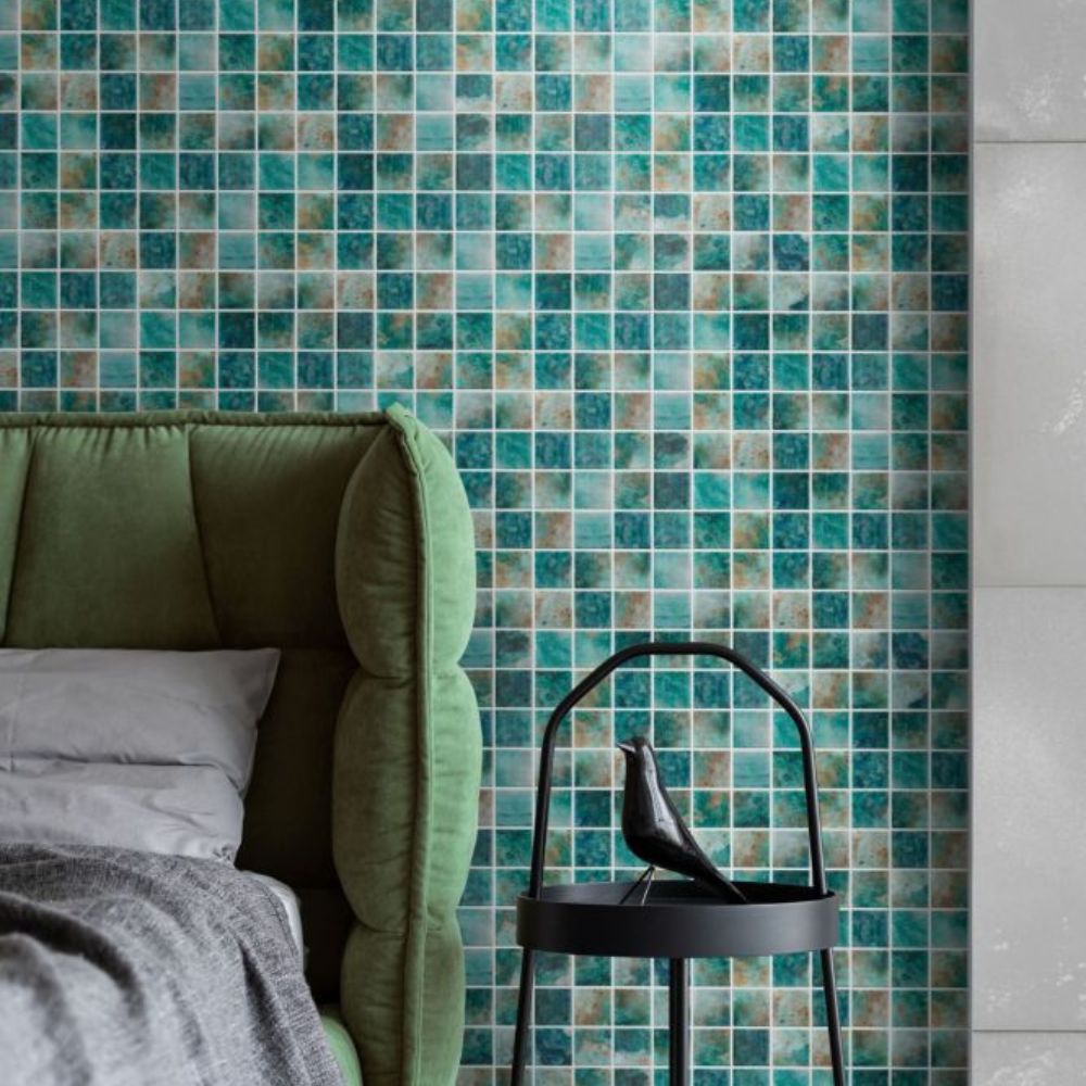 Aquatic Penta Green Glass 12.25x12.25 Mosaic Tile