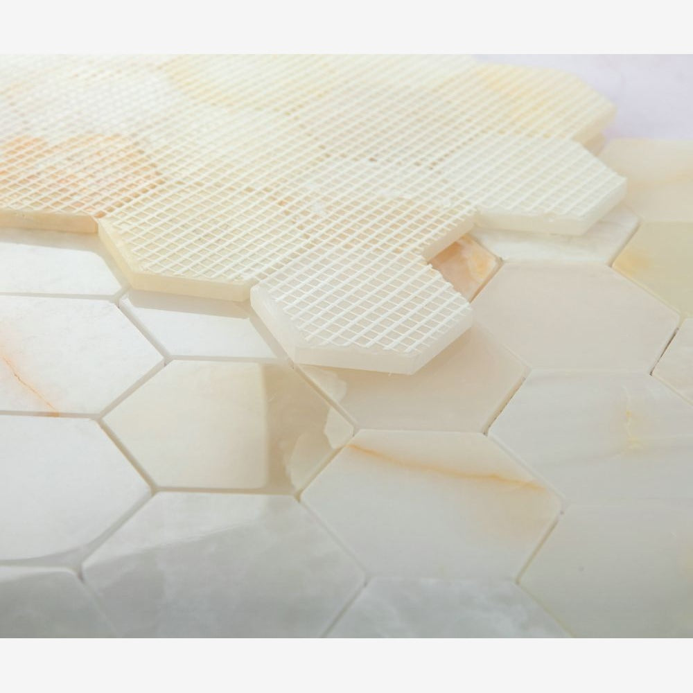 Hexalux Onyx White Polished 3x3 10.25x11.75 Mosaic Tile