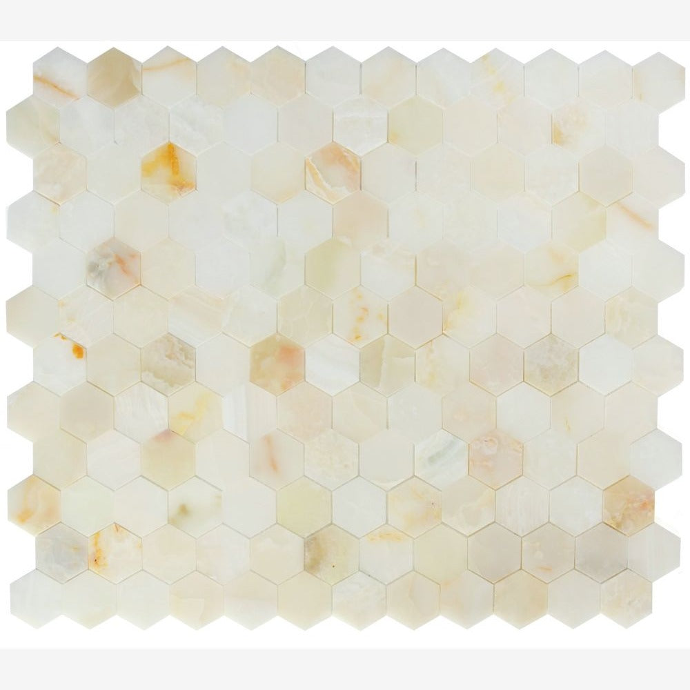 Hexalux Onyx White Polished 3x3 10.25x11.75 Mosaic Tile