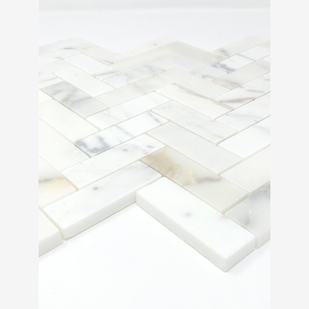 Calacatta Gold Herringbone 1x3 Polished/Honed Marble Mosaic Tile