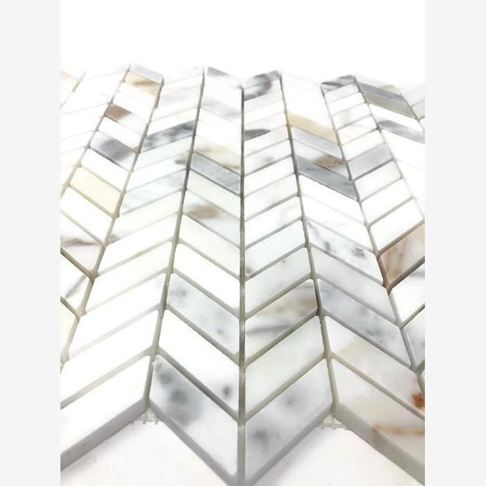Calacatta Gold Baby Chevron 5/8x1 1/4 Polished/Honed Marble Mosaic Tile