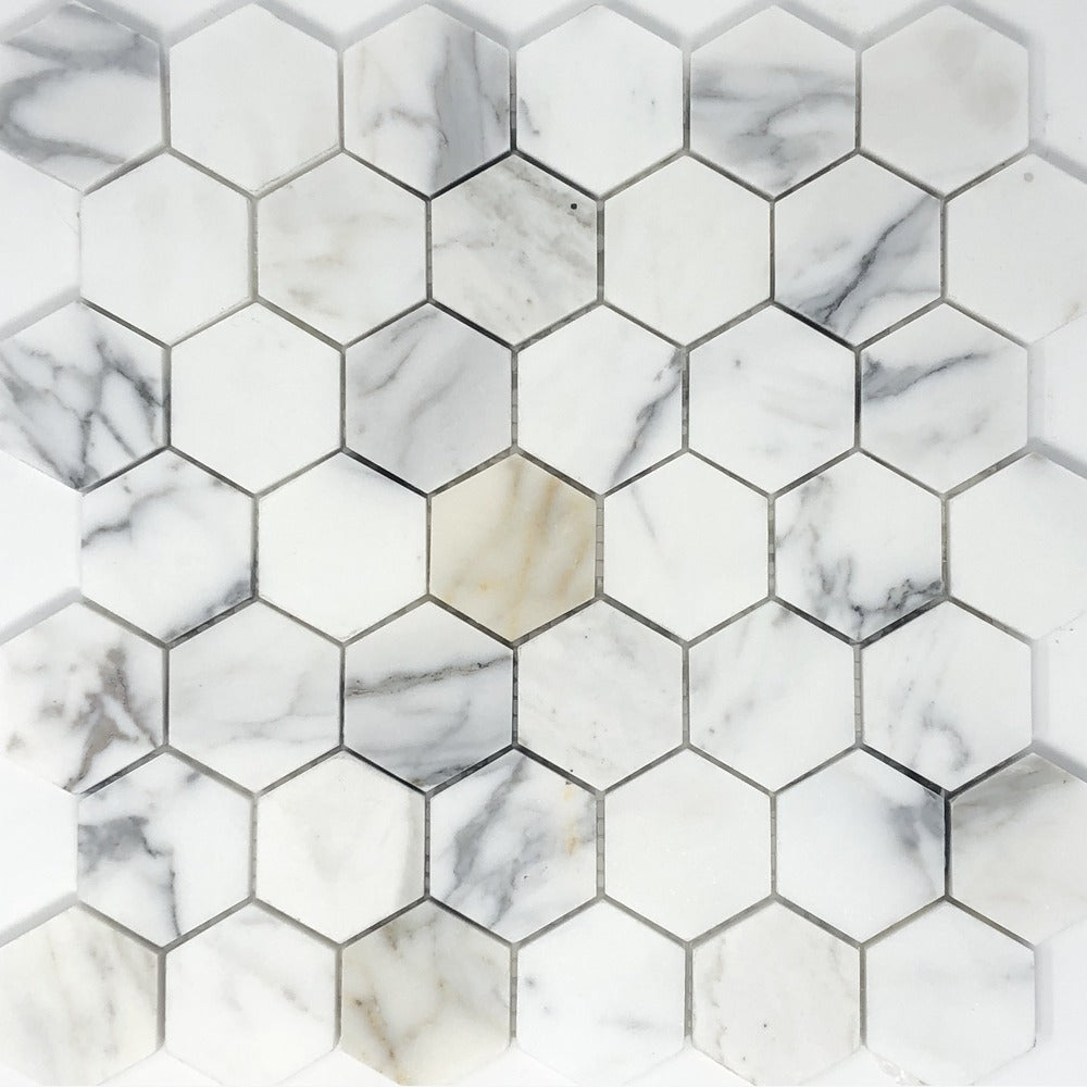 Calacatta Gold 2" Hexagon Polished/Honed Marble Mosaic Tile