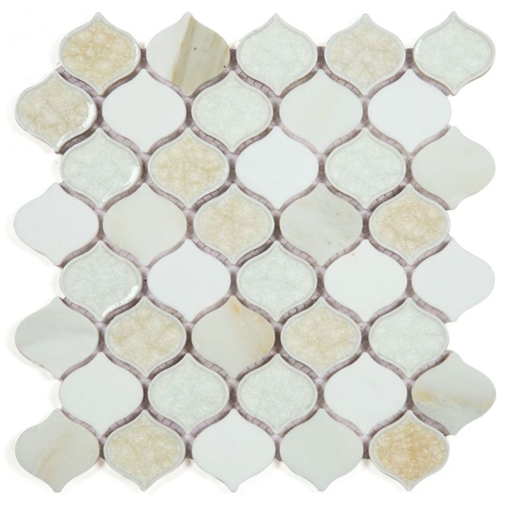 Luxor Calacatta Arabesque Crackled Glass Mosaic Tile