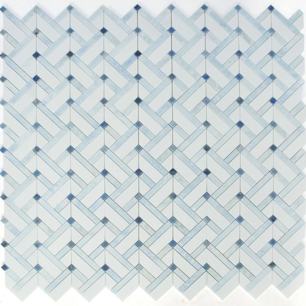 Tesserae Herringbone Royal Sapphire 11.75x12.25 Marble Mosaic Tile