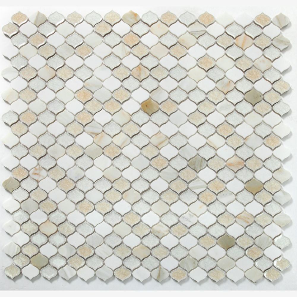 Luxor Calacatta Arabesque Crackled Glass Mosaic Tile